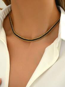 LIEBEIRIS 1 Set 18K Gold Plated Luxury Fashion Full Rhinestone Zirconia Stainless Steel Necklace For Women (Handcrafted Chain, Random Color) - Necklace - View 5