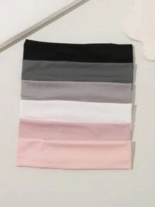 6条装女士多色纯色运动吸汗带，时尚瑜伽跑步休闲发饰，健身房发带，秋冬季女士头带，度假装扮发带，优雅围巾女士头巾柔软头巾夏季装扮 - 彩色 - 查看 3
