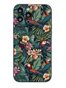 1pc Floral And Bird Pattern Eye-Catching Phone Case, Compatible With IPhone, Samsung, Xiaomi/Redmi, OPPO/Realme, VIVO, Infinix - Black - View 4