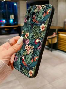 1pc Floral And Bird Pattern Eye-Catching Phone Case, Compatible With IPhone, Samsung, Xiaomi/Redmi, OPPO/Realme, VIVO, Infinix - Black - View 5