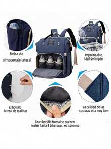 Pañalera Mochila Impermeable Multifunción 5 en 1 para Pañales Plegable Bisuling Varios Colores - Azul - Ver 2