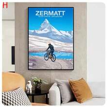 1PC Sport Mountain Bike Riding Canvas Painting MTB Wall Art Picture Abstract Retro Travel Landscape Mountain Biker Poster Home Decor Unframed - Blue - View 25