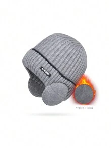 1pc Men's Grey Ear Protection Knitted Hat With Thermal Lined , Skull Cap For Outdoor Cold Weather, Suitable For Daily Use Beanie Fall Outfit - Light Grey - View 4