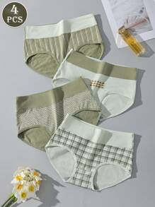 Bộ 4 quần lót bikini nữ cạp cao in họa tiết mềm mại và thoáng khí, đồ lót liền mạch, cỡ lớn - Nhiều màu - Xem 5
