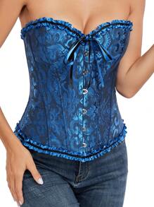 Corset crop top bustier strâns, cu șireturi, jacquard, modelator de corp