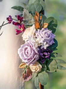Artificial Flower Swag Set Of 2 For Wedding Welcome Sign Floral Decoration And Wedding Signs For Ceremony Reception Table Home Decoration For Wedding Decoration, Valentine's Day Decor, Birthday Decor, Anniversary Decor, Holiday Decor, Graduation Decoration, Party Decor Spring Flowers, Spring Decorations - Purple - View 3