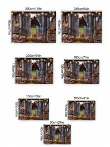 1入組西部牛仔風格農場主題布景布，適用於攝影背景裝飾，生日派對場景佈置，室內/室外牆面裝飾 - A西部牛仔主題背景布003 - 查看 14