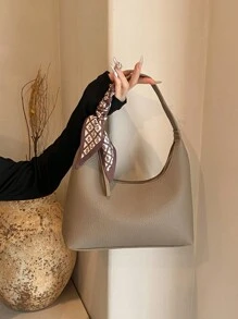 Minimalist Ladies' Shoulder Messenger Bag With Silk Scarf - Khaki - View 3