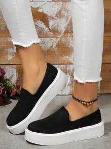 2024 New Velvet Women's Fashion Casual Shoes, Platform Wedge Sneakers, Slip-On Loafers (Please Order One Size Down If You Have Small Feet) - Black - View 4