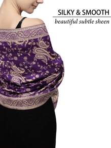 1pc Women Classic Paisley Patterned Casual & Warm Printed Scarf/Hijab For Abaya - Purple - View 8