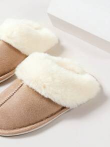 Women's Comfortable Non-Slip Durable Faux Rabbit Fur Slide Sandals With Faux Suede - Khaki - View 2