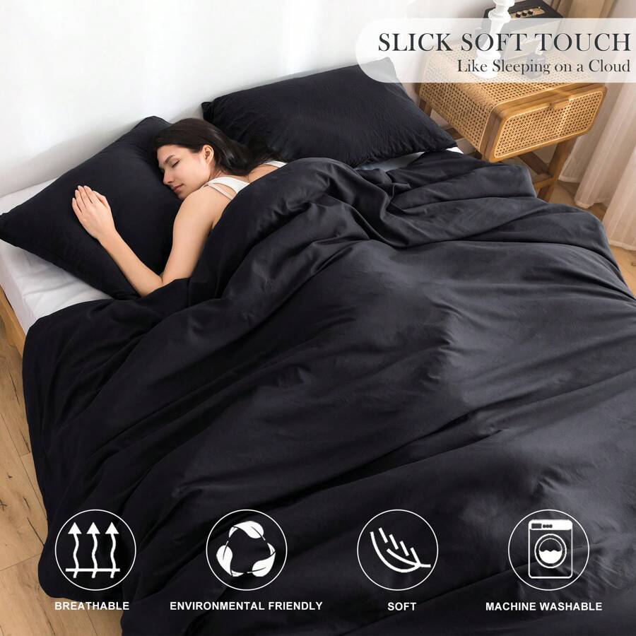 Super Soft Lightweight Comforter Bedding Sets ( 1 Comforter & 2 Pillowshams ) , Quilt Bed Blanket Boho Style Gifts, Luxury Fluffy Comfy Cozy Washed PolyCotton Skin-Friendly Bedding Conforter Set For All Season Use,Twin / TWIN XL FULL QUEEN KING CAL KING Size - 黑色 - 查看 1