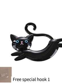 1pc Cat-Shaped Towel Rack With Suction Cup, No Drill Bathroom Storage Rack, Kitchen Hand Towel Hook - Multicolor - View 13