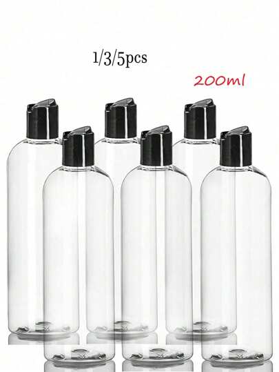1 / 3 / 5 زجاجات بلاستيكية شفافة قابلة لإعادة التعبئة سعة 16 أونصة مع غطاء قرص أسود - أوعية قابلة لإعادة التعبئة بدون البلاسيتك خالية من البيسفينول أ للشامبو والكريمات والمستحضرات الأخرى (200مل/100مل/80مل/50مل/30مل) ، إكسسوارات محمولة للتخزين