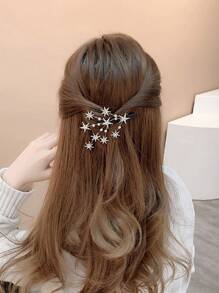 2 piezas Horquillas de metal plateado en forma de estrella hueca de cinco puntas con diamantes de imitación, pasadores de pelo elegantes con forma geométrica, accesorios de moda para el cabello de mujer y niña, Accesorio de tocado dorado con pinzas
