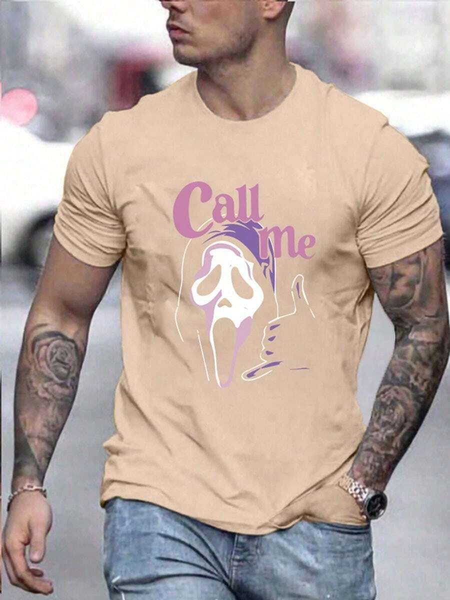 Verano Camisetas de hombre fantasma Alfabeto Casual de manga corta Camiseta casual oversize para hombre con estampado Grimace Camisetas de hombre