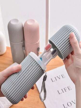 1pc Portable Outdoor Toothbrush Case With Toothpaste, Cup, And Storage Cup For Toothbrush And Cup Cleaning Camping