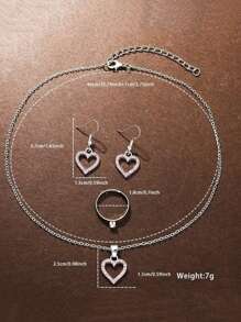 1 Đồng hồ thạch anh khảm đá quý màu hồng thời trang dành cho nữ và 4 bộ trang sức đá quý hình trái tim màu hồng, thích hợp để đeo hàng ngày trong ngày lễ tình nhân - Hồng - Xem 6