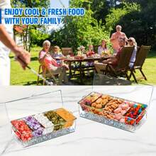 5-Compartment Chilled Condiment Server Tray - Keep-Your-Condiments-Fresh With Convenient Lid And Removable Compartments - Perfect For Party, Toppings Bar, And Garnish, Clear Ice Condiment Serving Tray For Social Gatherings And Events Gift Bag Party Kitchen