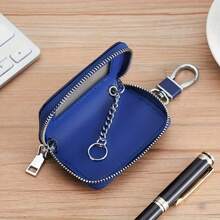 1pc Premium PU Leather Car Key Cover - Durable & Stylish Protection With Zipper Closure For Smart One-Button Start Remote Control, Business-Grade Waist Hanging Case