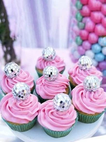 10pcs Disco Ball (With Wooden Stick) Wedding Window Cake Plug-In Decoration - Silver - View 5