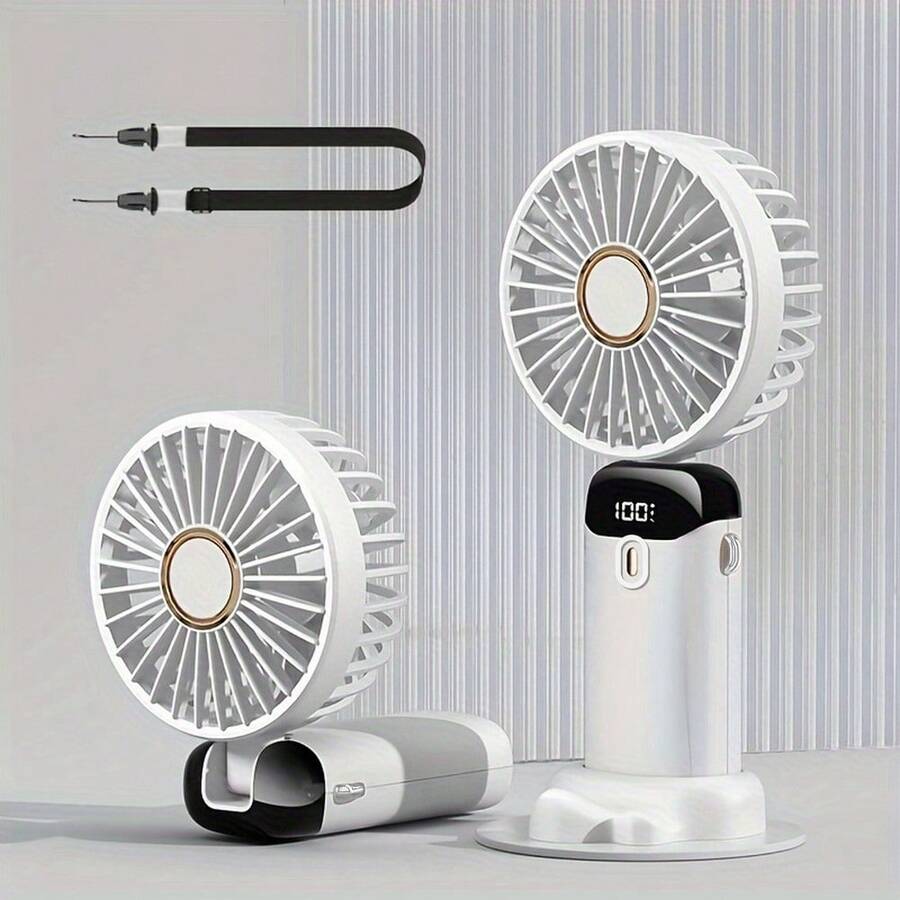 手持風扇，便攜風扇電池操作帶LED，小型個人USB折疊護膚無線冷卻靜音手持小風扇，迷你手持風扇 - 白色 - 查看 1