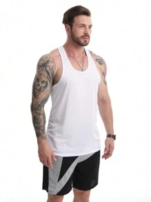 Áo thể thao không tay kiểu Boyfriend dành cho nam, thích hợp cho tập thể dục, chạy bộ, tập luyện, nhanh khô, marathon, các hoạt động ngoài trời thường ngày. - trắng - Xem 3