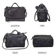 Womens Studded Tote Handbags Top Punk Casual Shoulder Bags Hobo Rocker Satchel Purse Large Capacity - Grey - View 4