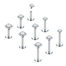 10Pcs/Lot 16G Tragus Labret Piercing Jewelry Internally Threaded Stainless Steel Monroe Lip Rings Different Size Cartilage Nail Helix Earring Stud Bar Length 6mm 8mm 10mm - Silver - View 7