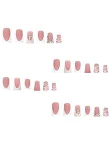 Set de 24 uñas postizas de estilo francés en forma de pico de pato con diseño de diamantes de imitación estrellados para uso diario, incluye pegamento en gelatina y archivo de uñas, adecuado para todas las mujeres - Blanco - Ver 3