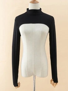 1 Stück Damen einfarbiger elastischer Spandex Rollkragen Raglanarm Bolero Schalkragen Fake Jacke Top, Langarm, vielseitige Farben, Herbst/Winter