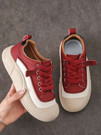 Women's Fashionable Red Woven Wedge Thick-Soled Casual Shoes, Chunky Sneakers, Spring And Autumn New White Increase Height Sport Casual Shoes