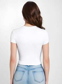 女士圓領修身短袖T恤 - 白色 - 查看 4