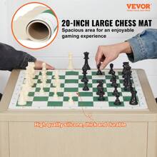 Tournament Chess Set, 20 Inch Roll-Up Beginner Chess Board, Foldable Silicone Chess Game With Plastic Weighted Chess Pieces & Storage Bag, Portable Travel Chess Board Gift For Adult Kid Family - White - View 2