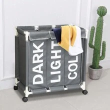 LIVINGANDHOME Living And Home 1 Piece 3 Compartments Laundry Hamper Rolling Cart With Lids And Wheels,Laundry Baskets,Laundry Sorter,Laundry Basket Organizer,Dirty Clothes Storage Basket,Oxford Cloth Dirty Laundry Organiser Bag For Bedroom,Bathing Room,Laundry Room,Living Room