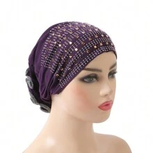 1 pieza Turbante de mujer con sombrero decorado con cristales y efecto arrugado, accesorio de invierno y otoño