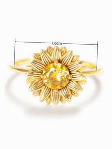 1 anillo de girasol con decoración de circonia cúbica deslumbrante y a la moda, joya de compromiso de promesa eterna, regalo clásico de aniversario de cumpleaños - Dorado - Ver 5