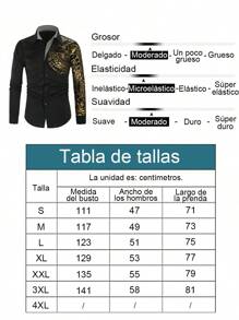 Camisas Para Hombre De Manga Larga Con Estampado Dorado - Negro - Ver 6