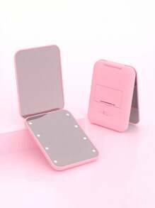 1pc Portable Makeup Mirror Light, Square/Round, Handheld Mini LED Makeup Mirror, Available In White, Black, Pink And Green Colors, Travel, Gift, Portable For Makeup Use, Powered By 2 CR2032 Batteries (Included)