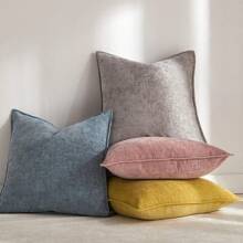 1pc Chenille Lumbar Throw Pillow Covers 16x24 Inch Soft Textured Decorative Cushion Cases For Couch Sofa Bed Solid Home Decor Pillowcases