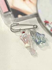 1pc Women's Soda Water & Ice Cream & Star Shaped Beaded Pendant Creative Brooch Pin, Cute INS Fresh Ornament, Minimalist Bag Pendant - Pink - View 2