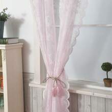 1 pieza de cortinas de encaje transparente, cortinas de encaje floral, cortinas de encaje floral de moda antigua para la sala de estar, paneles de cortinas victorianas con bolsillo para la varilla - Blanco - Ver 9