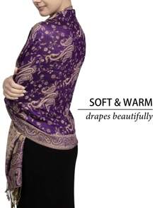1pc Women Classic Paisley Patterned Casual & Warm Printed Scarf/Hijab For Abaya - Purple - View 5