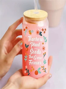 1套組480ml聖誕禮物，女教師禮物，退休教師禮物，16oz玻璃杯，帶蓋吸管便攜式透明水杯