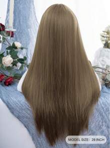 1 Piece Synthetic Heat-Resistant ,Straight Hair  Wigs  Linen Brown  ,28 Inches Long, Made From Fiber, Suitable For Daily Use, Natural And Realistic False  Wig(Excluding Accessories) - 亞麻棕 - 查看 3