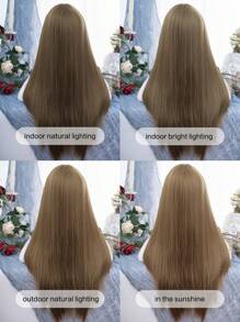 1 Piece Synthetic Heat-Resistant ,Straight Hair  Wigs  Linen Brown  ,28 Inches Long, Made From Fiber, Suitable For Daily Use, Natural And Realistic False  Wig(Excluding Accessories) - 亞麻棕 - 查看 7