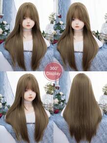 1 Piece Synthetic Heat-Resistant ,Straight Hair  Wigs  Linen Brown  ,28 Inches Long, Made From Fiber, Suitable For Daily Use, Natural And Realistic False  Wig(Excluding Accessories) - 亞麻棕 - 查看 6