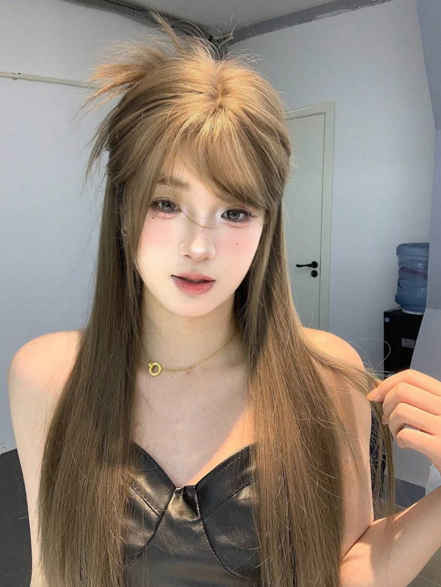 1 Piece Synthetic Heat-Resistant ,Straight Hair  Wigs  Linen Brown  ,28 Inches Long, Made From Fiber, Suitable For Daily Use, Natural And Realistic False  Wig(Excluding Accessories) - 亞麻棕 - 查看 1