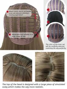 1 Piece Synthetic Heat-Resistant ,Straight Hair  Wigs  Linen Brown  ,28 Inches Long, Made From Fiber, Suitable For Daily Use, Natural And Realistic False  Wig(Excluding Accessories) - 亞麻棕 - 查看 8
