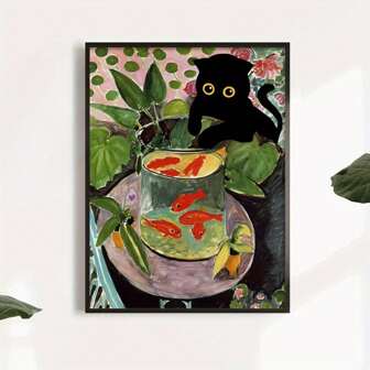 1 PC Matisse Cat Goldfish Canvas Poster, Cute And Funny Kitten Goldfish Art Wall Art, Living Room, Bedroom, Cafe, Home Wall Decoration, Perfect Gift For Animal Lovers, Unframed